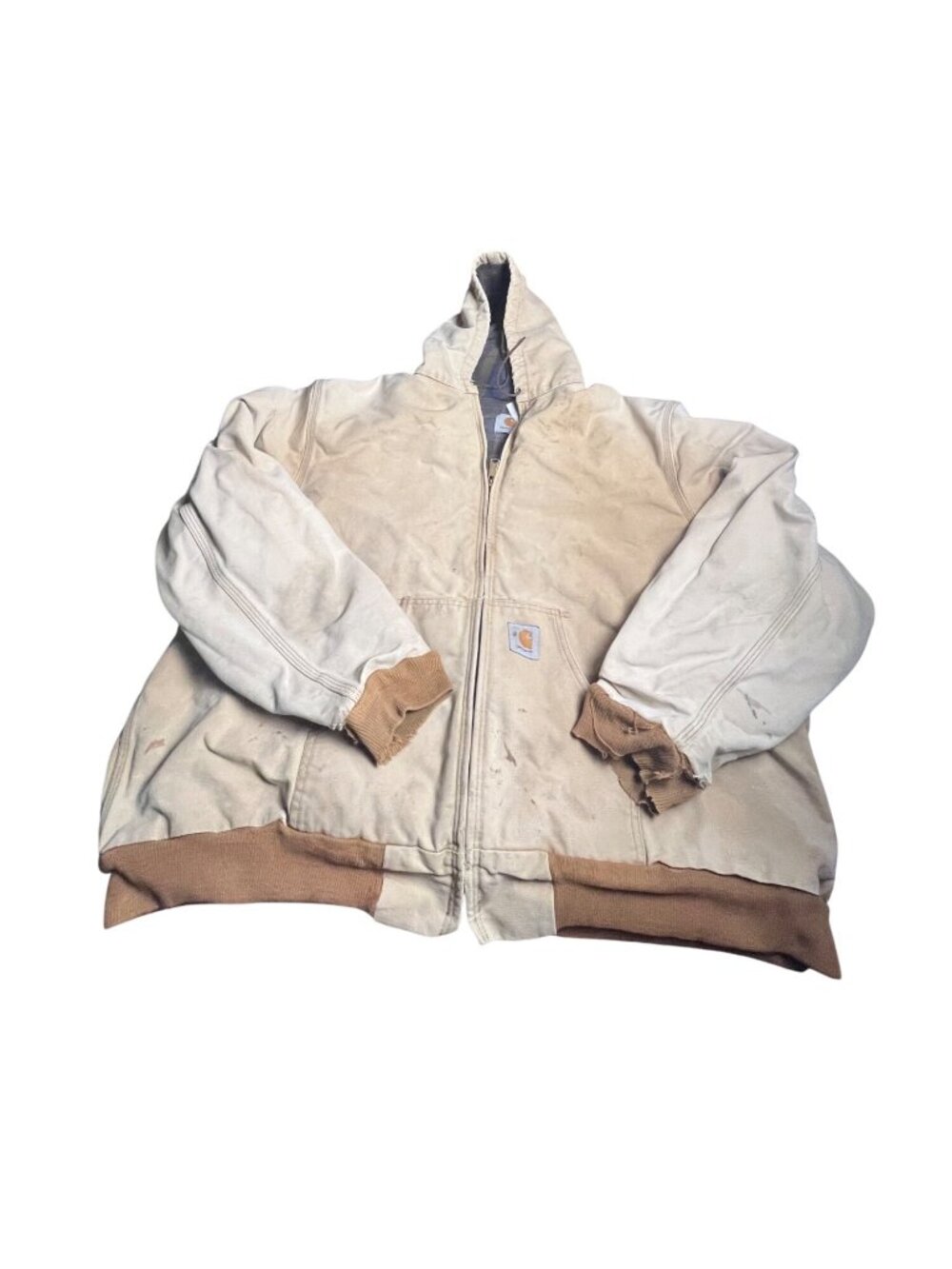 Carhartt Hooded Jacket 2XL Flannel Blanket Lined Beige Canvas Heavy thrashed VTG